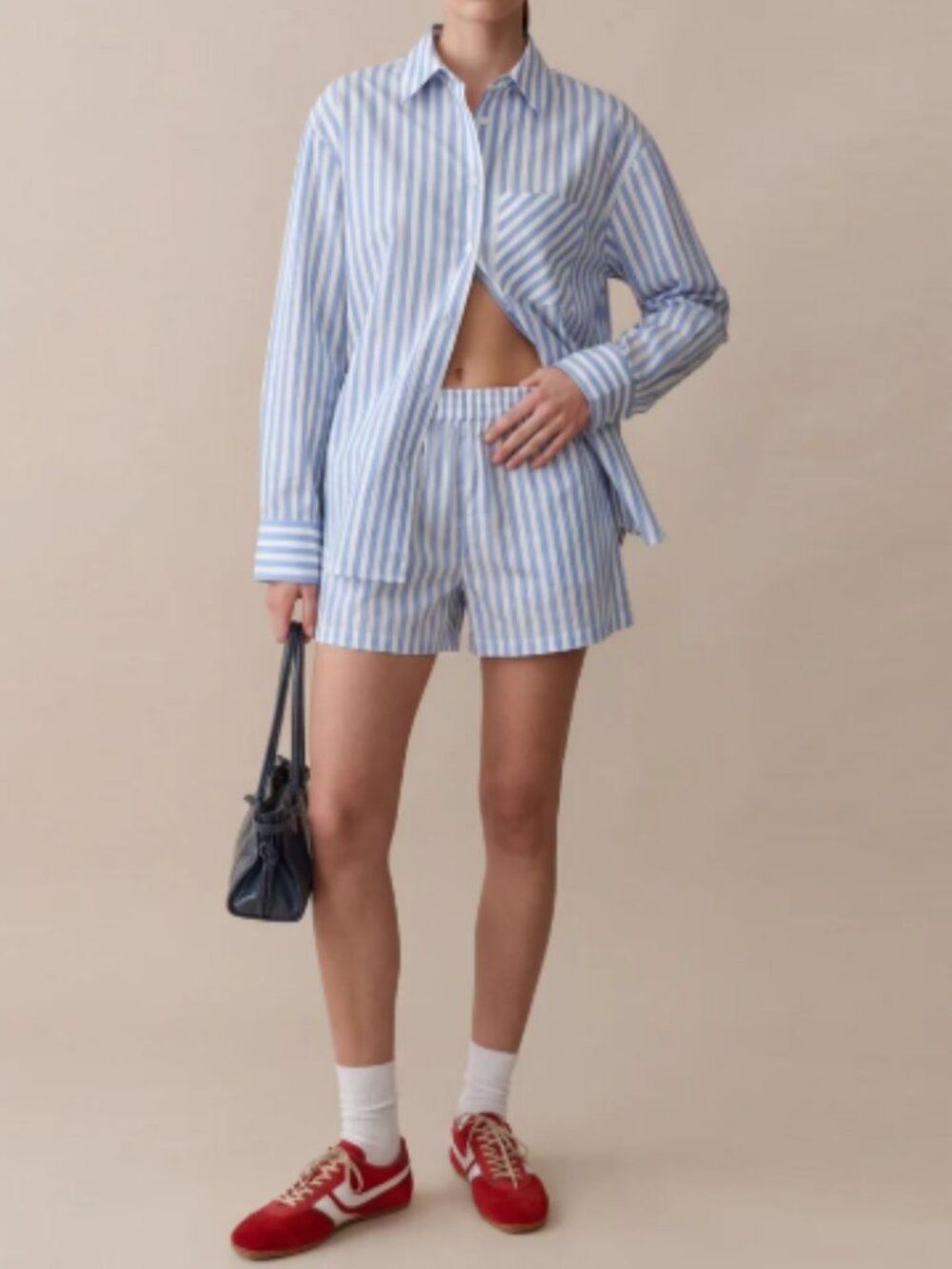 Few Moda Caara Blue & White Stripe Cotton Blend Long Sleeve sz S